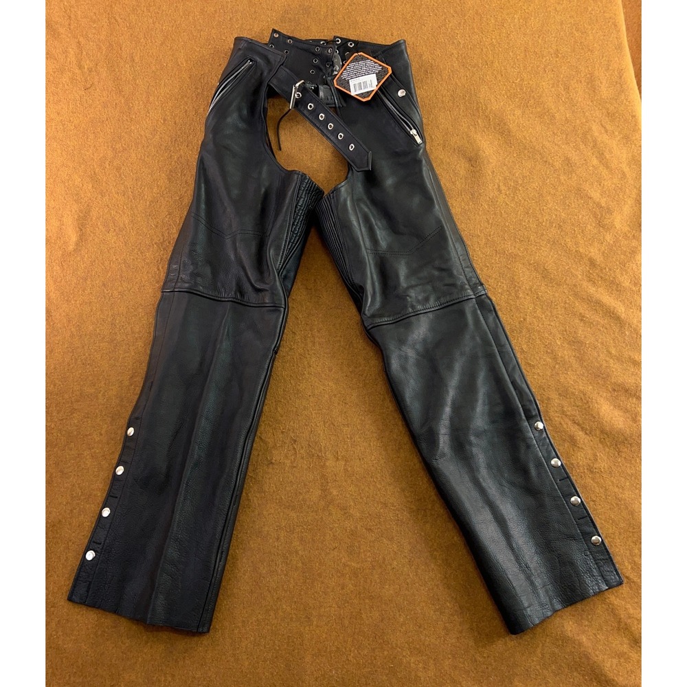 UNIK Unisex Small Black Genuine Leather Ultra 4 Pocket Motorcycle Chaps NWT